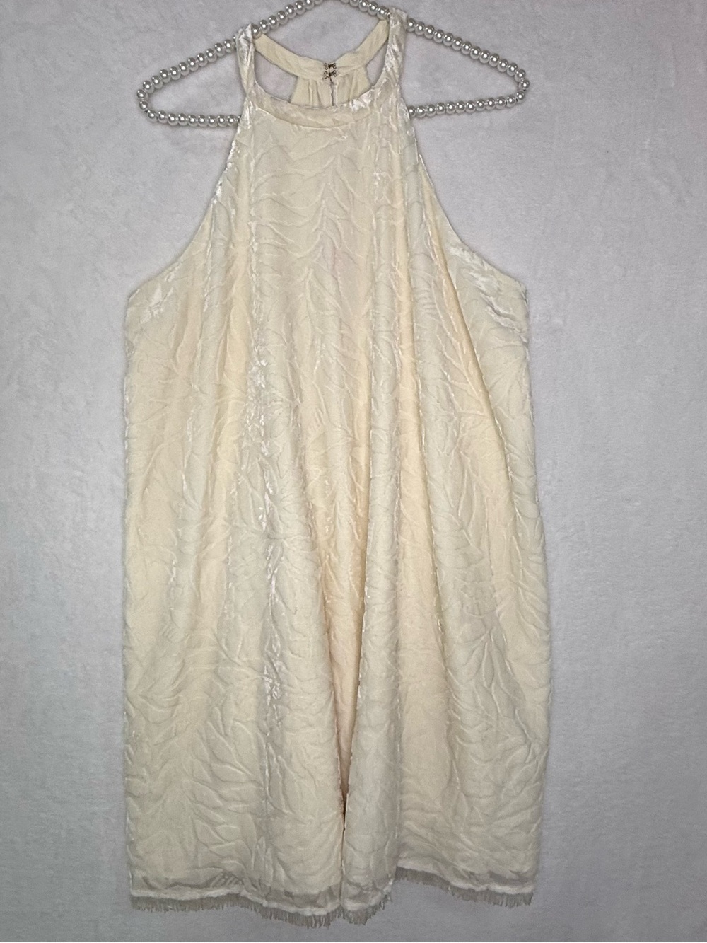 Lilly Pulitzer Ivory Floral Jacquard Halter Fringe Mini velvet Dress Women’s XL